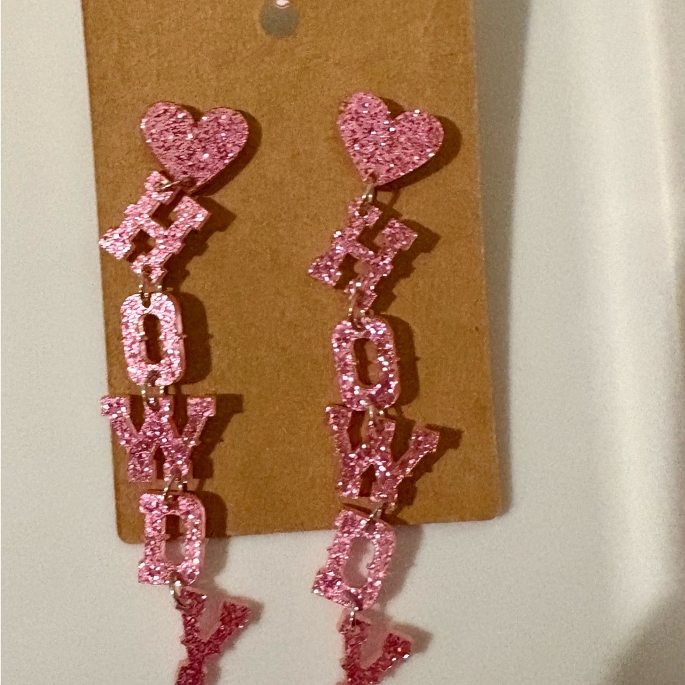 51- Pink Glitter 'Howdy'Earrings